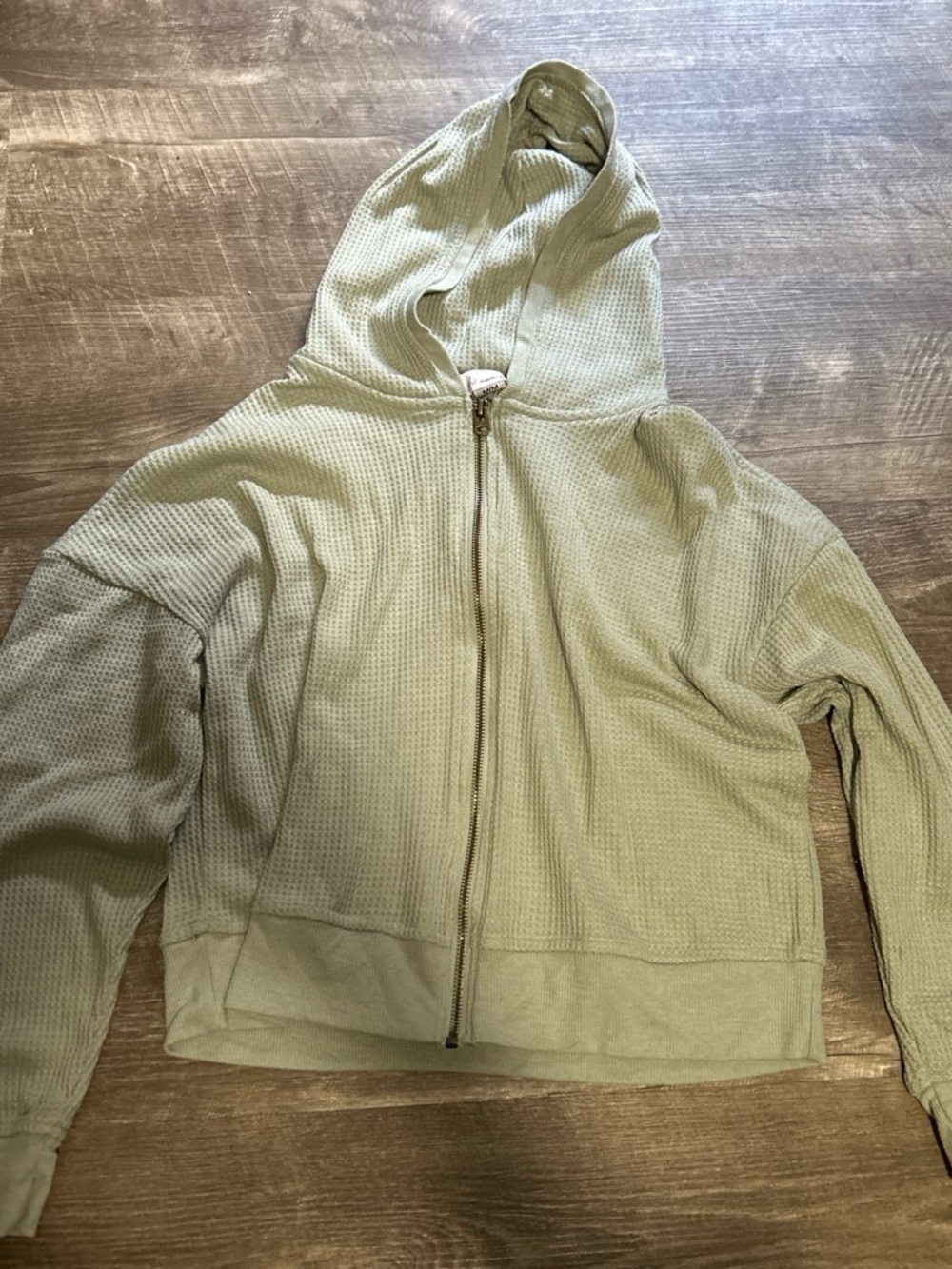 if it were me Sage Green Waffle-Knit Zip Hoodie and shorts